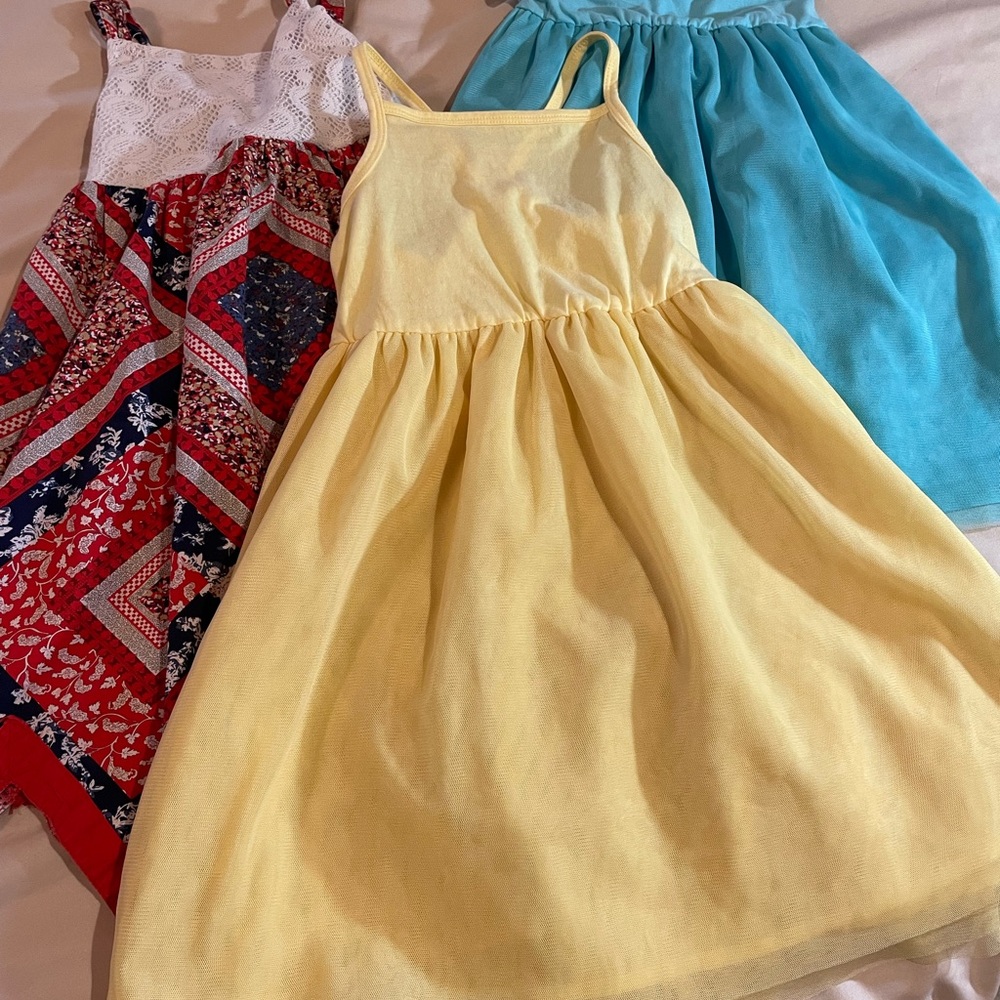 Kids’ Dress Bundle - Light Blue, Yellow, and Red/White/Blue, Size 5/6 (Medium)‎
